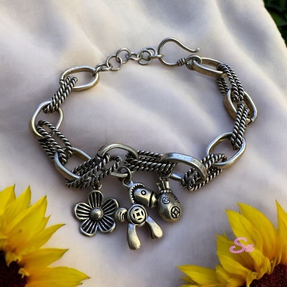925 Sterling Silver Thai Charm Bracelet 6 to 7” women
